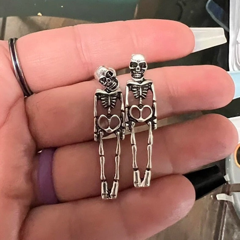 Skull Skeleton Drop Earrings - Gothic Fashion Trend Jewelry for Women & Men. Badass skull earrings. Badass skull jewelry. Skull skull accessories. Skull earrings for Halloween.