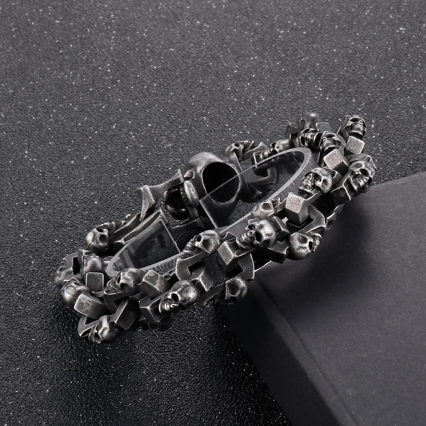 Gothic Ghost Matte Steel Bracelet with Bull Dog Accent. Badass bracelet for men. Cool gift for cool man. Badass gift for bikers. Badass jewelry. Badass biker skull jewelry. Badass skulll accessories. Badass gift for badass. Badass skull accessories. Badass skull jewelry. Christmas gift for badass. Christmas gift for bikers. Christmas gifts for tattoo artists.