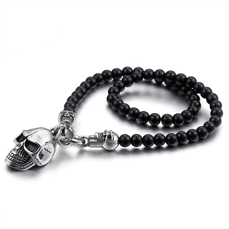 Punk Skull Glass Beads Chain Necklace. Badass biker necklaces. Badass biker jewelry. Badass skull accessories.
