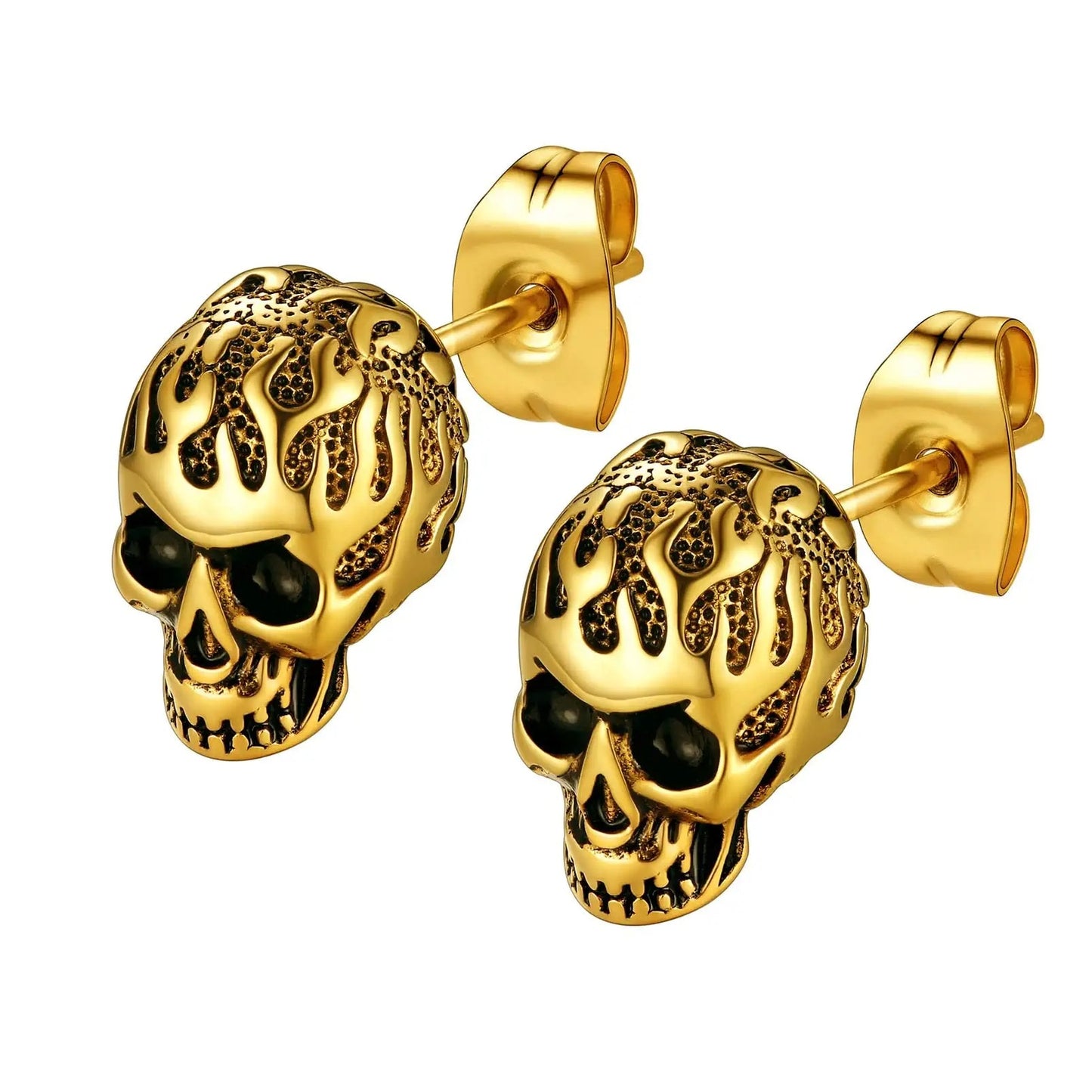 Skull Stud Earrings - Vintage Gothic Stainless Steel Grunge Punk Jewelry for Men and Women