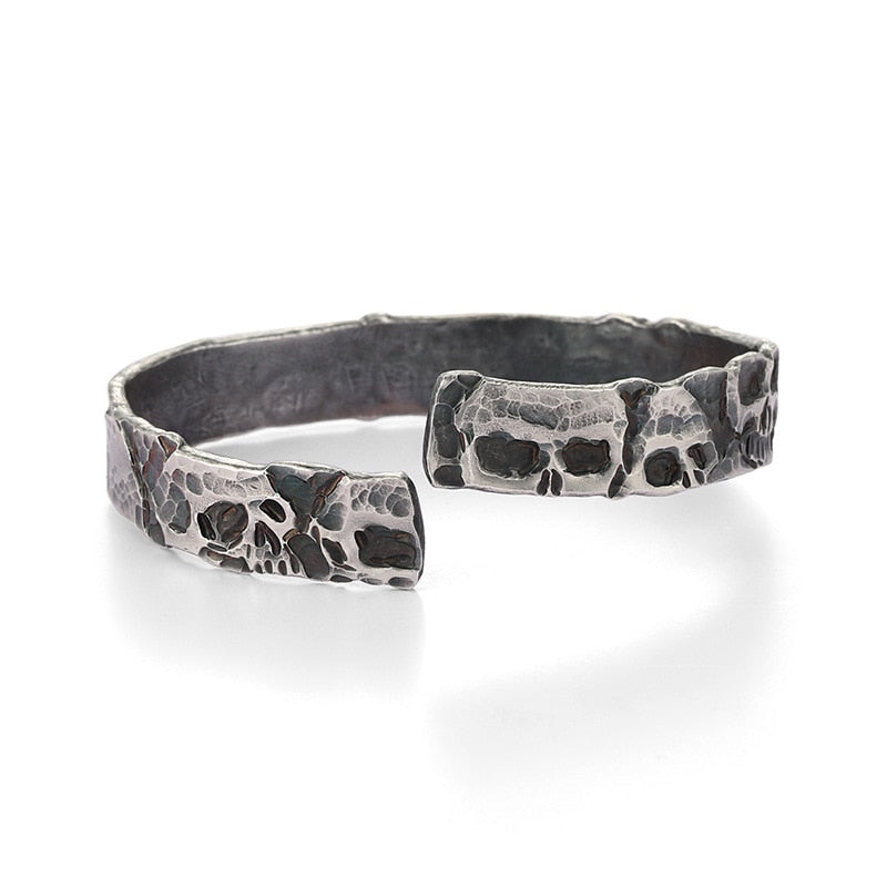 Antique Silver Plated Titanium Retro Skull Bracelet - Men's Domineering Open Wide Bracelet. Badass skull bracelet for men. Badass skull bracelet. Badass skull jewelry. Badass skull accessories. Badass biker jewelry.