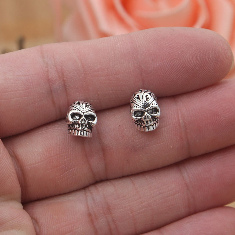 Stainless Steel Black Eye Skull Stud Earrings - Punk Hip Hop Jewelry Accessories