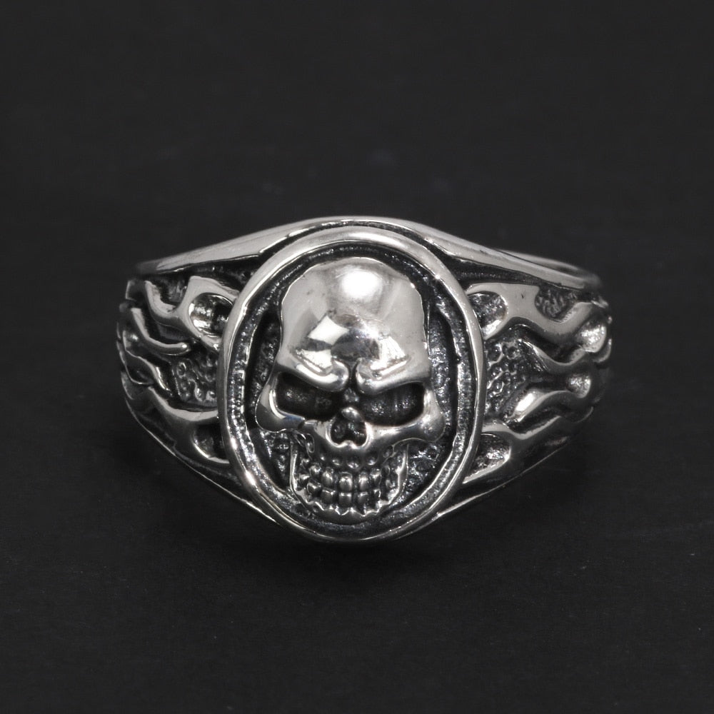 925 Sterling Silver Vintage Hell Fire Skull Ring for Men