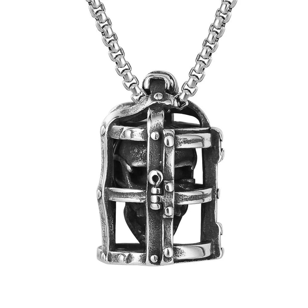 Sterling Silver Skull Padlock Pendant