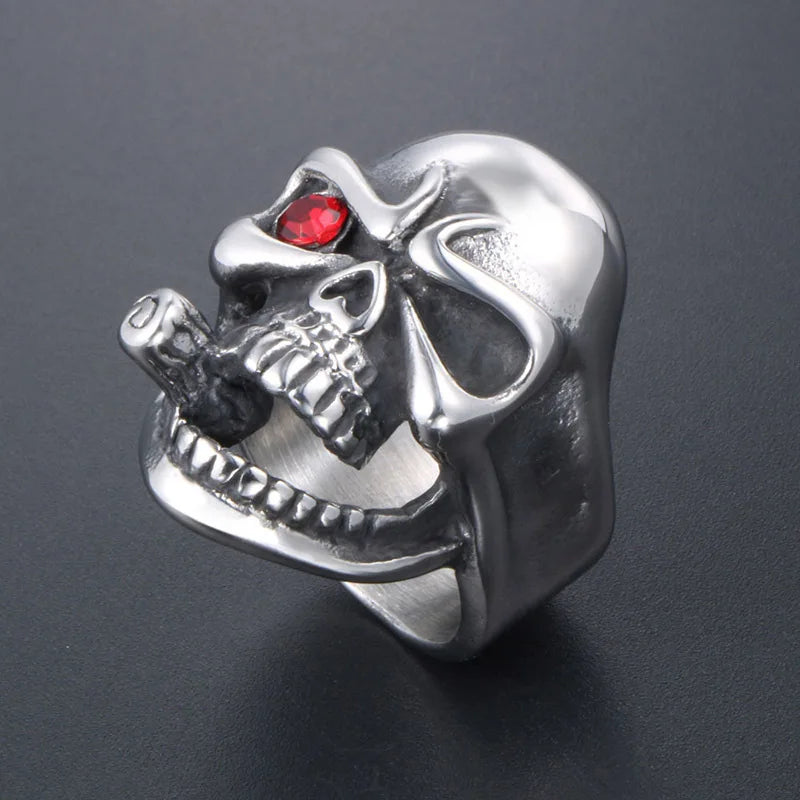 Outlaw Skull Red Eye Stainless Steel Ring