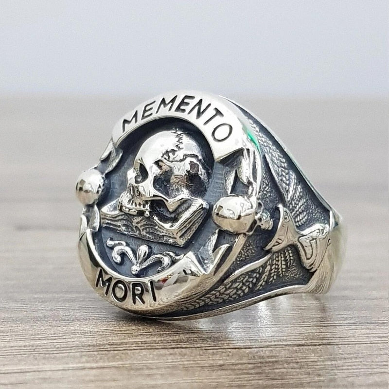 Memento Mori Gothic Biker Skull Rings. Badass biker skull ring. Badass skull rings. Skull rings for men. Badass skull jewelry. Badass biker jewelry. badass skull accessories.