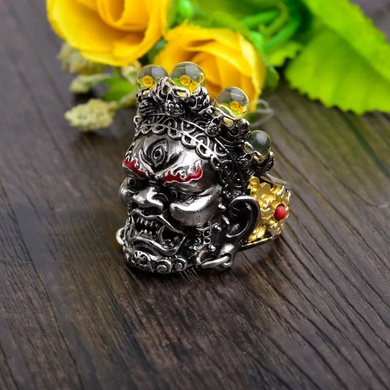 Resizable Buddha God of Wealth Amber Skull Ring – 925 Sterling Silver Unique Jewelry for Men and Women. Badass birthday gifts. Badass Christmas gifts for badasses. Badass skull accessories. Unique Valentine gifts for him and her. Anniversary gift for him and her. Unique Anniversary gift for my badass husband and wife. Unique Badass Birthday gift for my badass boyfriend and girlfriend. Unique Badass Birthday gift for my badass husband and wife. Coolest gift for dad. Special gift for father's day.