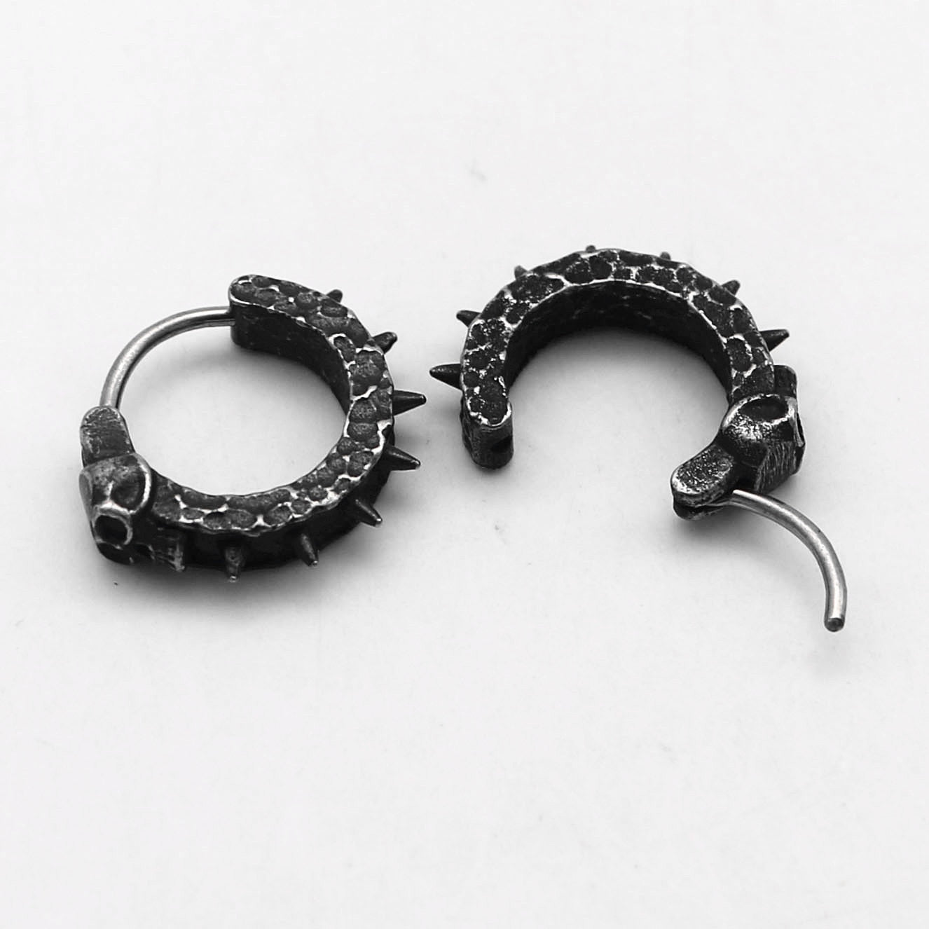 Mens 20mm Black Stainless Steel Spike Hoop Earrings