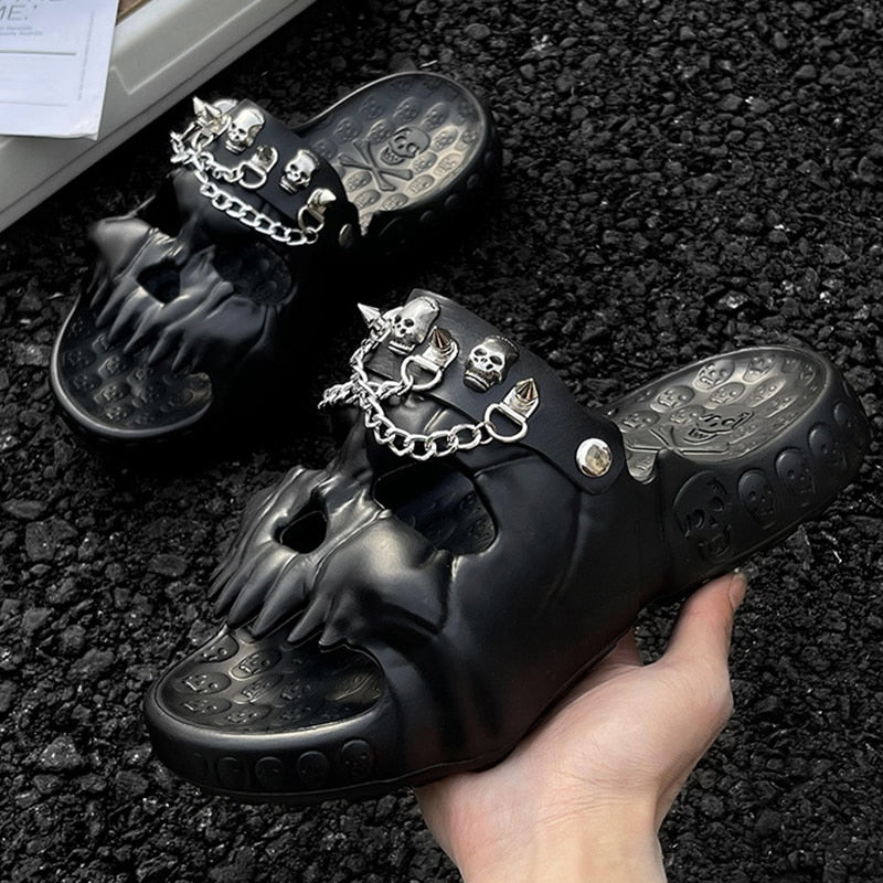 Special Edition Skull Slides Decorated with Chain and Skulls. Limited Edition.