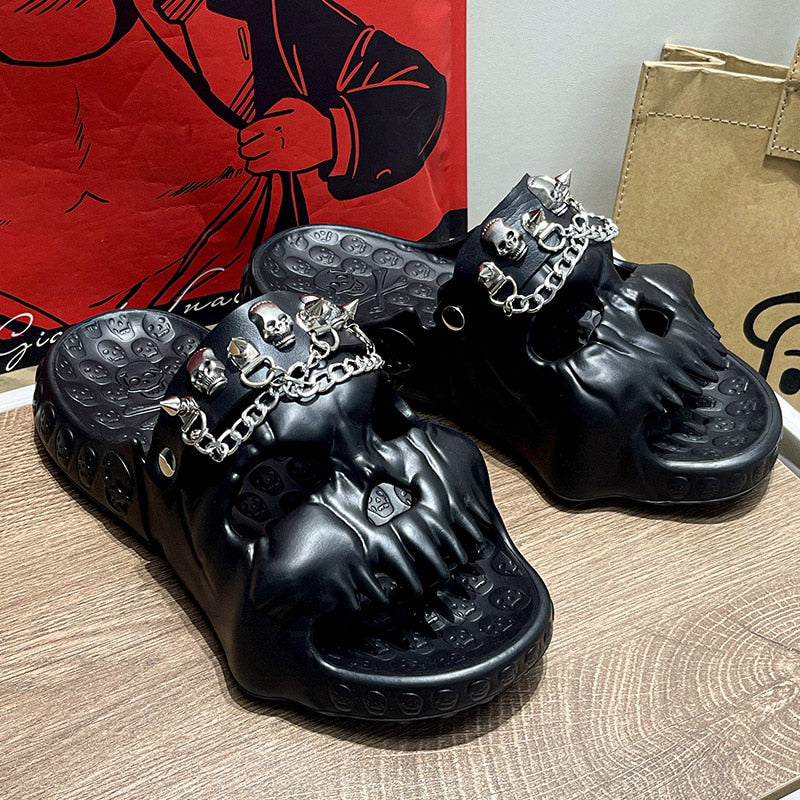 Special Edition Skull Slides Decorated with Chain and Skulls. Limited Edition.