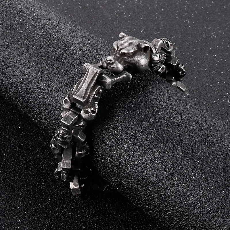 Gothic Ghost Matte Steel Bracelet with Bull Dog Accent