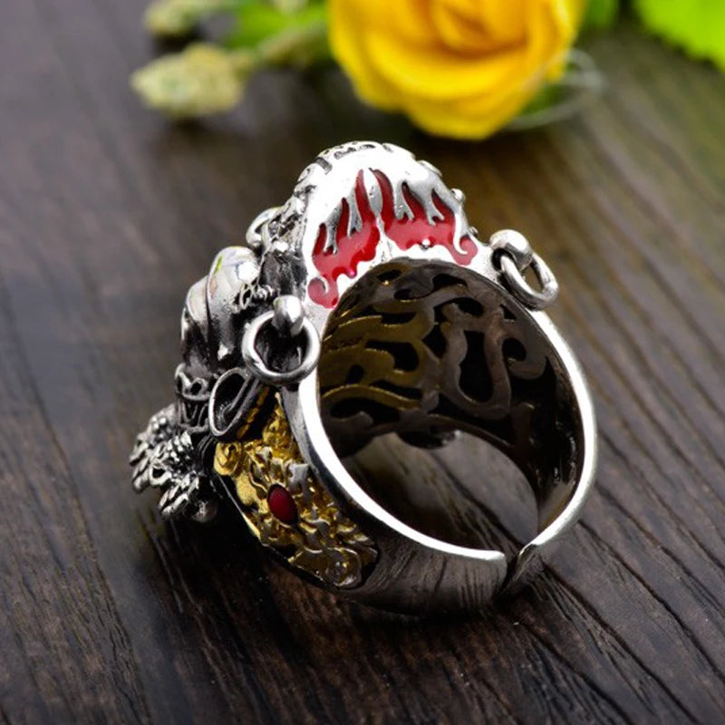 Resizable Buddha God of Wealth Amber Skull Ring – 925 Sterling Silver Unique Jewelry for Men and Women. Badass birthday gifts. Badass Christmas gifts for badasses. Badass skull accessories. Unique Valentine gifts for him and her. Anniversary gift for him and her. Unique Anniversary gift for my badass husband and wife. Unique Badass Birthday gift for my badass boyfriend and girlfriend. Unique Badass Birthday gift for my badass husband and wife. Coolest gift for dad. Special gift for father's day.