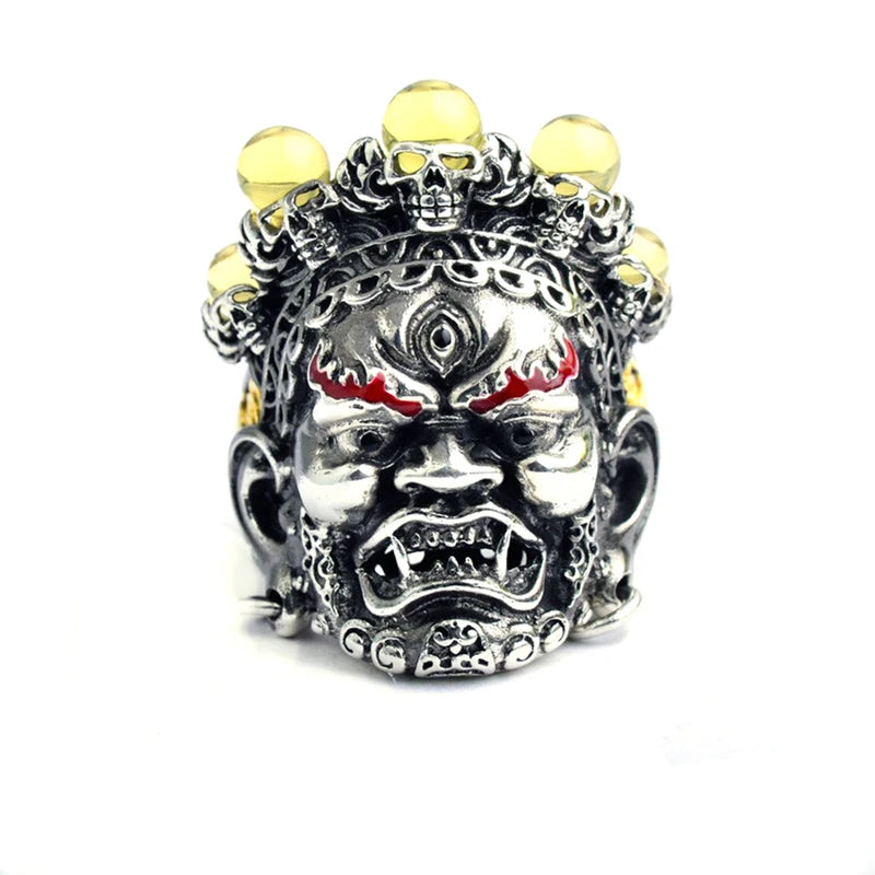 Resizable Buddha God of Wealth Amber Skull Ring – 925 Sterling Silver Unique Jewelry for Men and Women. Badass birthday gifts. Badass Christmas gifts for badasses. Badass skull accessories. Unique Valentine gifts for him and her. Anniversary gift for him and her. Unique Anniversary gift for my badass husband and wife. Unique Badass Birthday gift for my badass boyfriend and girlfriend. Unique Badass Birthday gift for my badass husband and wife. Coolest gift for dad. Special gift for father's day.