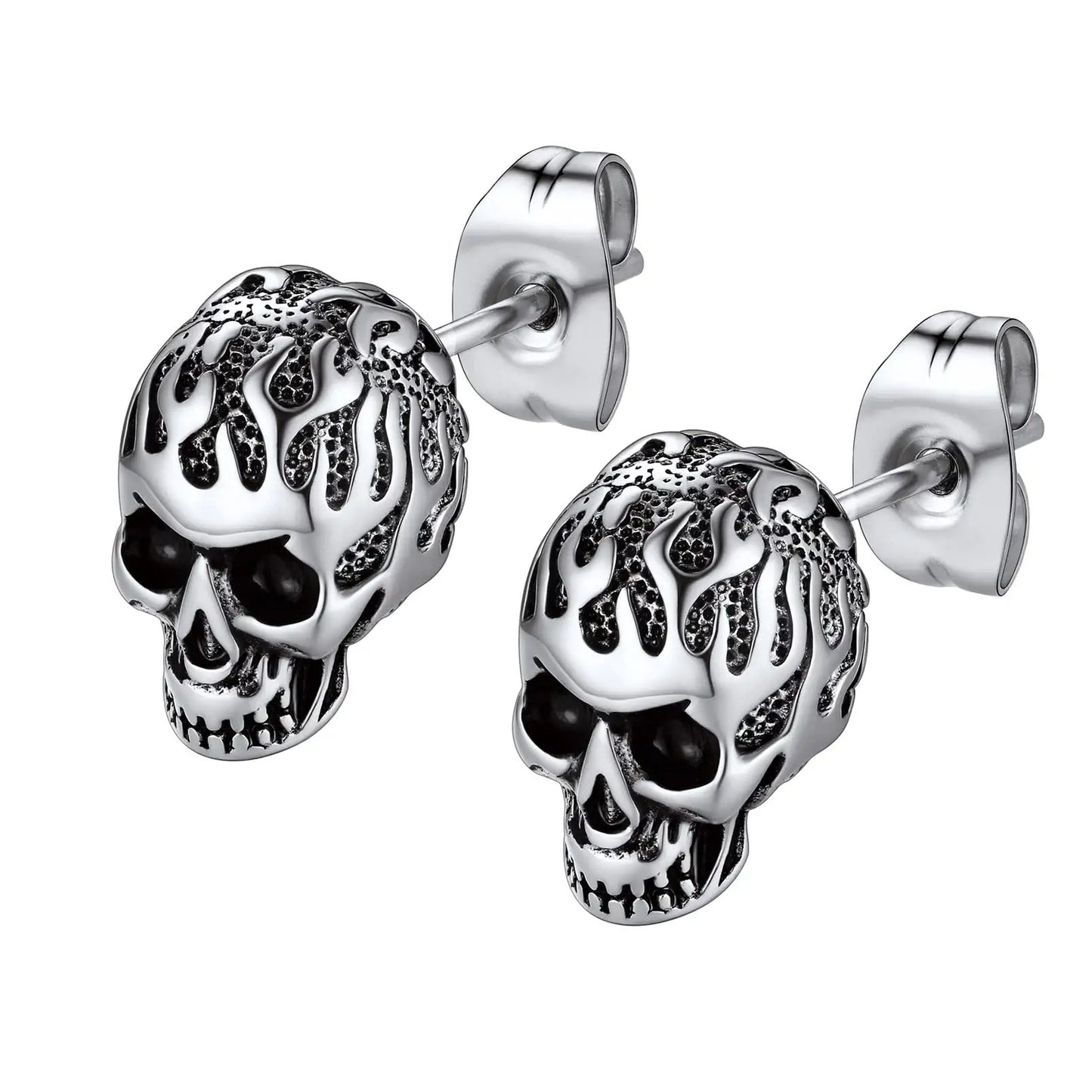 Skull Stud Earrings - Vintage Gothic Stainless Steel Grunge Punk Jewelry for Men and Women