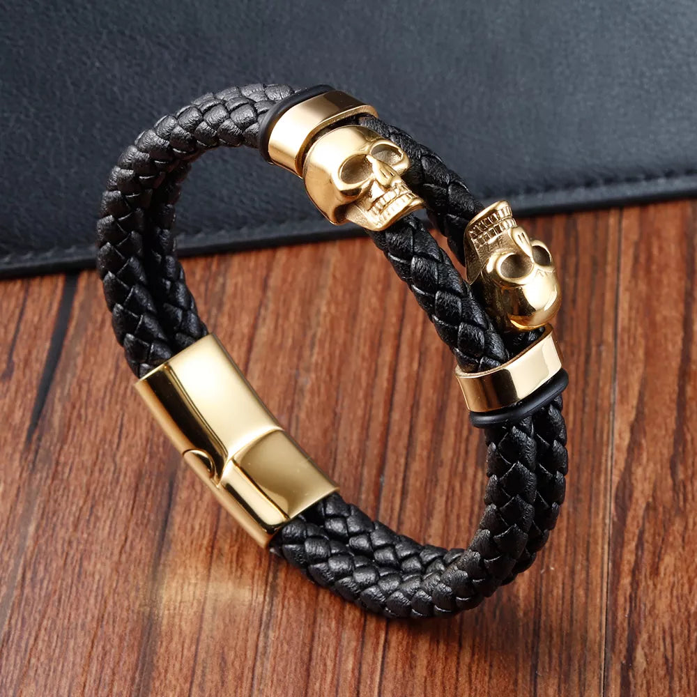 Multi-Layer Punk Stainless Steel Charm Leather Bracelet - Men's Magnetic Skull Bangle. Badass gifts for badass. Badass birthday gifts. Badass Christmas gifts for badasses. Badass skull accessories. Valentine gifts for him. Anniversary gift for him. Anniversary gift for my badass husband. Badass Birthday gift for my badass boyfriend. Badass Birthday gift for my badass husband.