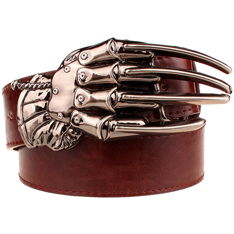 Silver Skull Hand Buckle Leather Belts