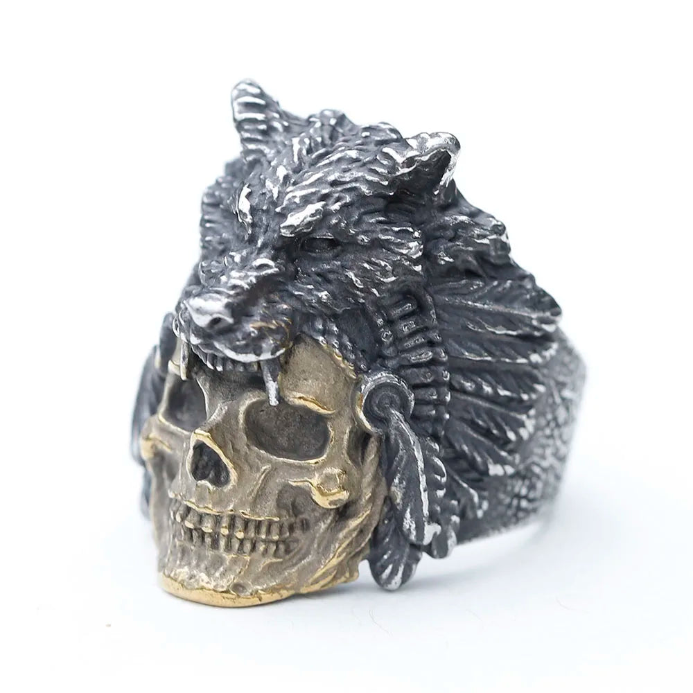 Vintage Stainless Steel Skull and Wolf Head Ring for Men. Badass gifts for badass. Badass birthday gifts. Badass Christmas gifts for badasses. Badass biker skull ring. Badass Biker skull jewelry. Badass skull jewelry. Badass skull accessories. Valentine gifts for him. Anniversary gift for him. Anniversary gift for my badass husband. Badass Birthday gift for my badass boyfriend. Badass Birthday gift for my badass husband.
