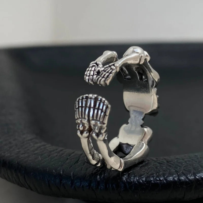 Sterling Silver Punk Personality Ring – Adjustable Open Circle Design for Men and Women. Skull earrings for her. Badass gifts for her. Badass gothic birthday gifts. Unique Badass Christmas gifts for badasses. Badass biker skull earrings. Badass Biker skull jewelry. Badass skull jewelry. Badass skull accessories. Unique Valentine gifts for her. Unique Anniversary gift for her. Unique Anniversary gift for my badass husband. Unique Badass Birthday gift for my badass girlfriend. Badass Birthday gift for my bada