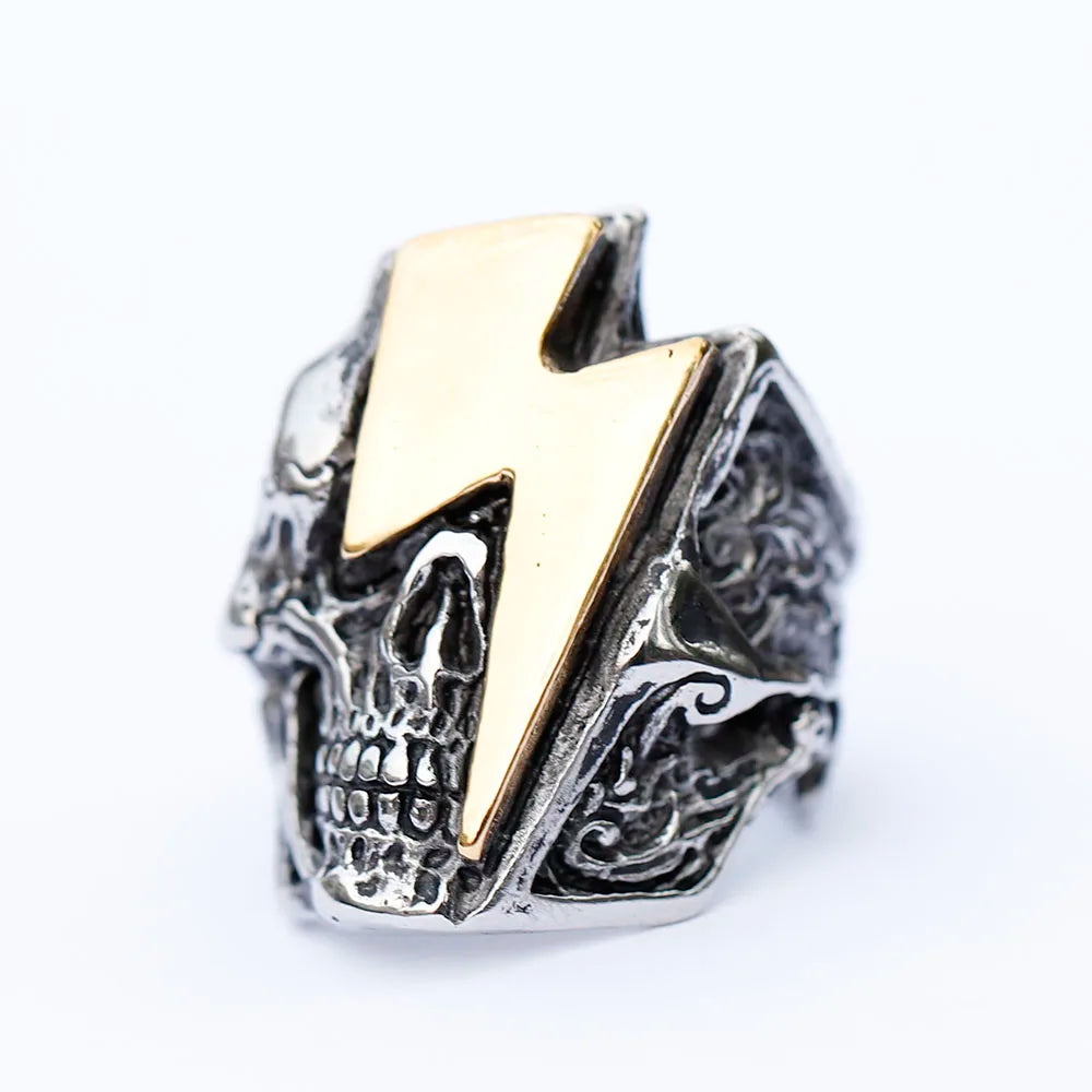 Thunderstrike Skull Ring – Bold Biker Jewelry with Lightning Bolt for Men & Women