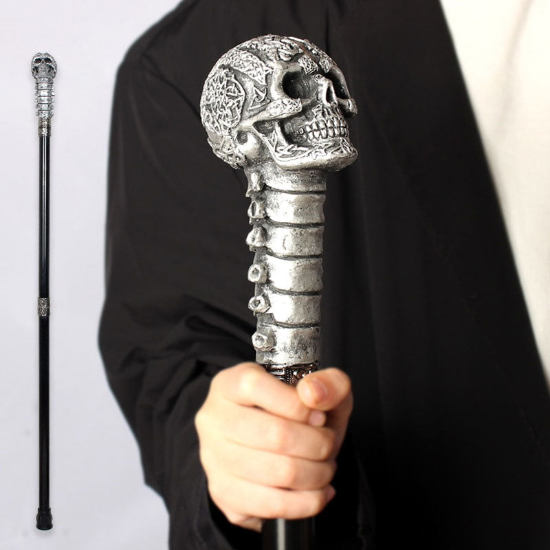 Vintage Skull Walking Cane with Removable Grip Handle and Rubber Tip. Badass skull accessories.
