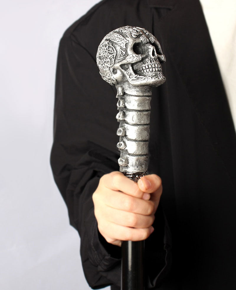 Vintage Skull Walking Cane with Removable Grip Handle and Rubber Tip. Badass skull accessories.