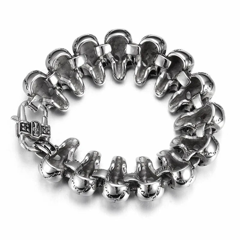 Stainless Steel Skull Charm Men's Hand Bracelet. Badass skull bracelet. Badass skull jewelry. Badass biker skull bracelets. Best gifts for badass.