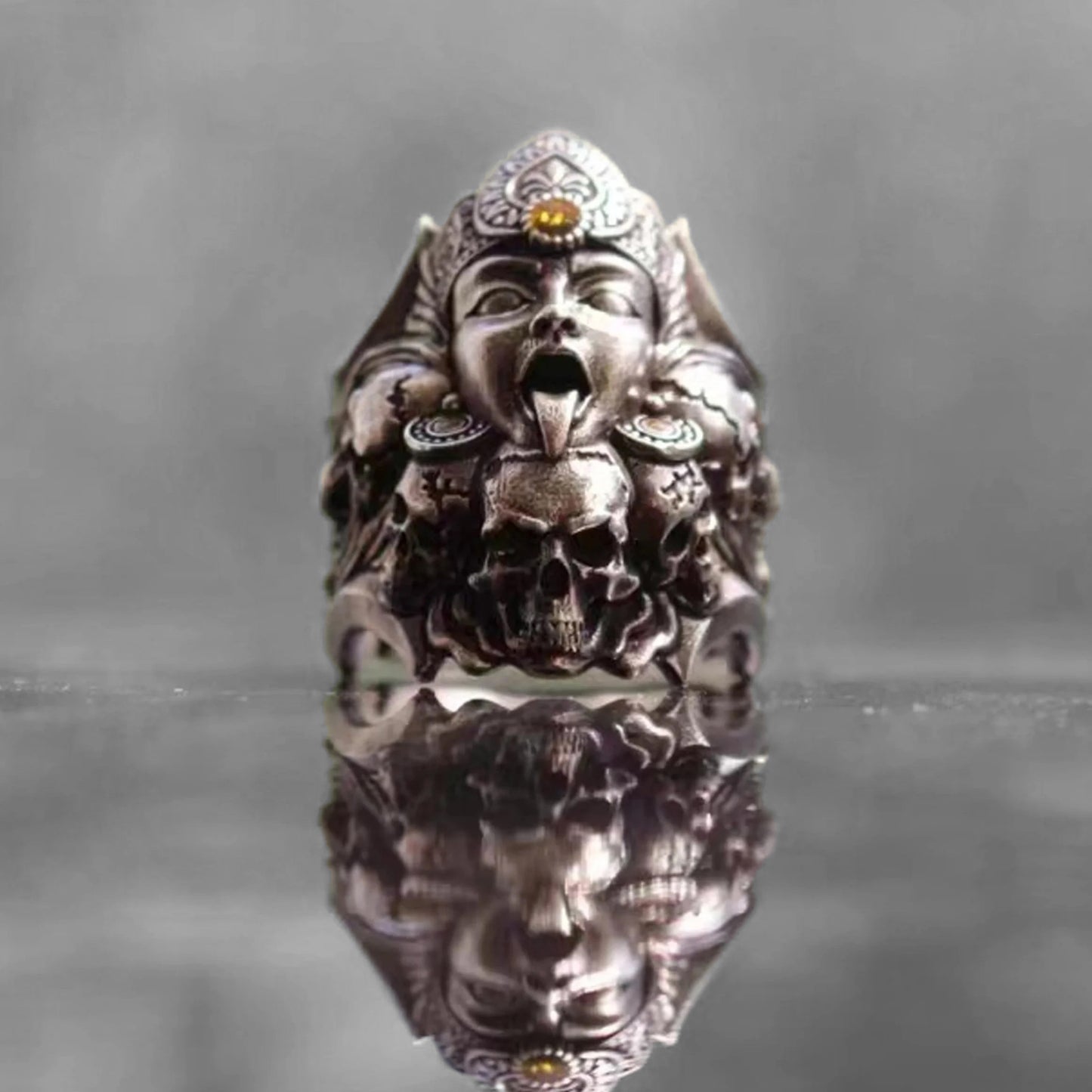 Battle-God Skull Ring – 925 Sterling Silver Biker Jewelry. Unique Badass gifts for badass. Unique Badass birthday gifts. Unique Badass Biker Christmas gifts for badasses. Badass skull accessories. Unique Valentine gifts for him. Unique Anniversary gift for him. Unique Anniversary gift for my badass husband. Unique Badass Birthday gift for my badass boyfriend. Badass Birthday gift for my badass husband. Badass gift for bikers.