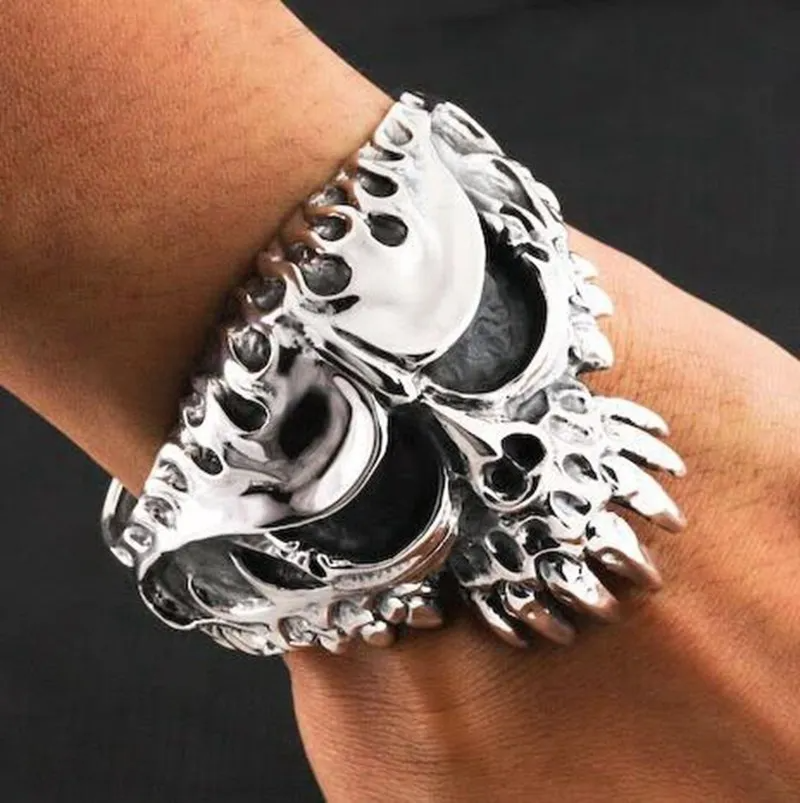 Vintage Big Ghost Head Biker Skull Bracelet Bangle. Skull Bracelet for men. Skull bracelets for bikers. Badass biker jewelry. Badass skull accessories.