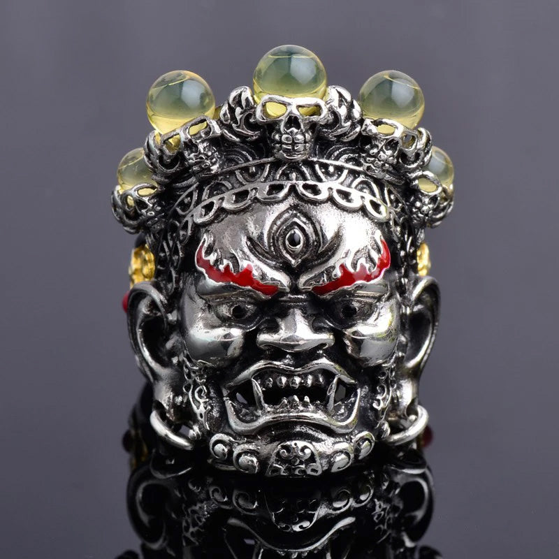 Resizable Buddha God of Wealth Amber Skull Ring – 925 Sterling Silver Unique Jewelry for Men and Women. Badass birthday gifts. Badass Christmas gifts for badasses. Badass skull accessories. Unique Valentine gifts for him and her. Anniversary gift for him and her. Unique Anniversary gift for my badass husband and wife. Unique Badass Birthday gift for my badass boyfriend and girlfriend. Unique Badass Birthday gift for my badass husband and wife. Coolest gift for dad. Special gift for father's day.