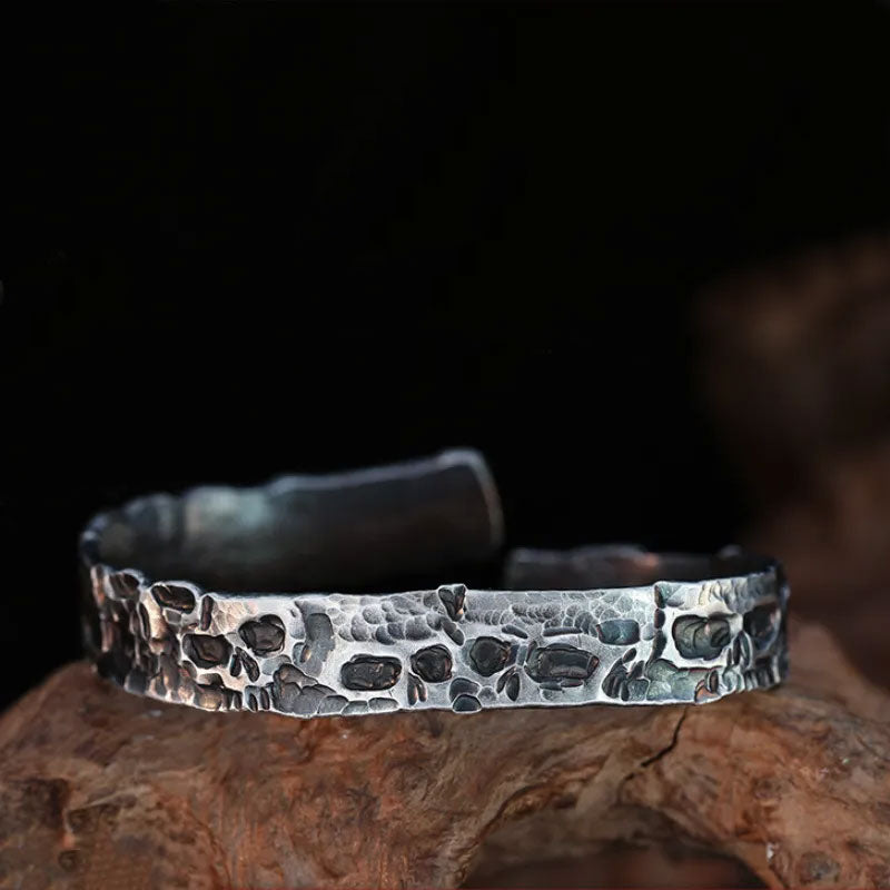 Antique Silver Plated Titanium Retro Skull Bracelet - Men's Domineering Open Wide Bracelet. Badass skull bracelet for men. Badass skull bracelet. Badass skull jewelry. Badass skull accessories. Badass biker jewelry.