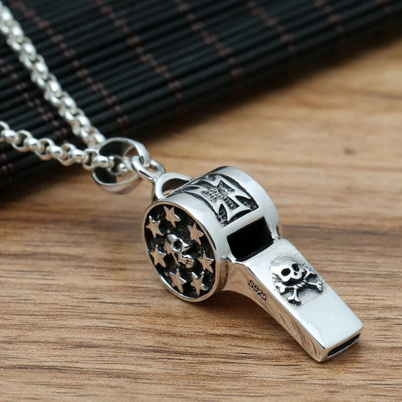 925 Sterling Silver Handcrafted Whistle Skull Pendant