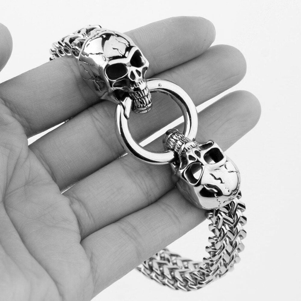 12mm Wide Punk Silver Skull Stainless Steel Bracelets