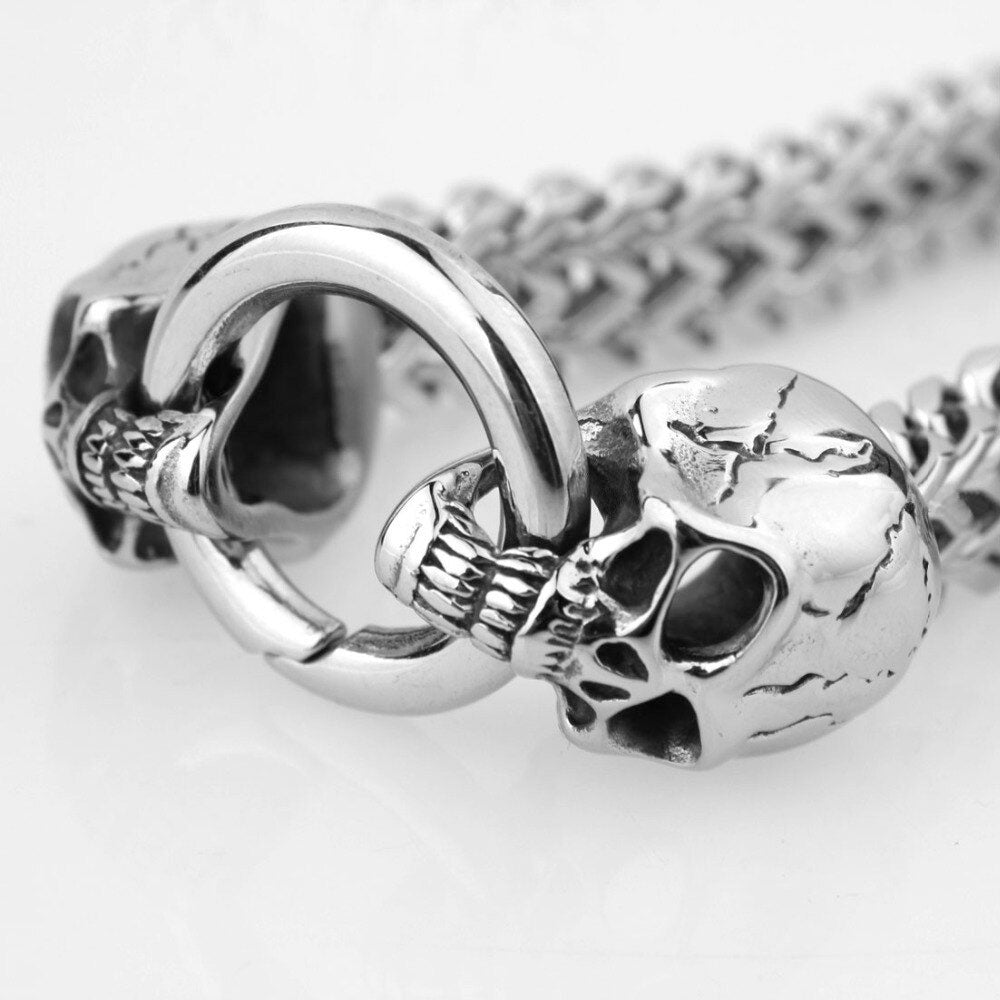 12mm Wide Punk Silver Skull Stainless Steel Bracelets