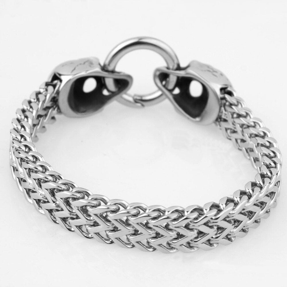 12mm Wide Punk Silver Skull Stainless Steel Bracelets