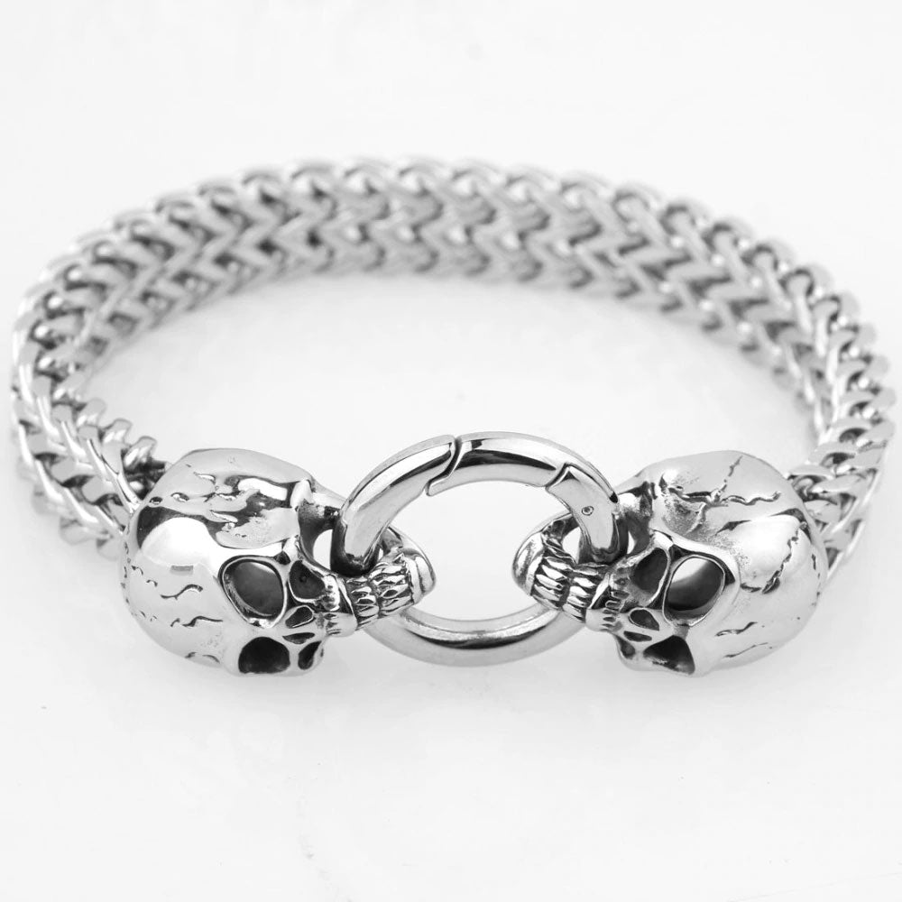 12mm Wide Punk Silver Skull Stainless Steel Bracelets