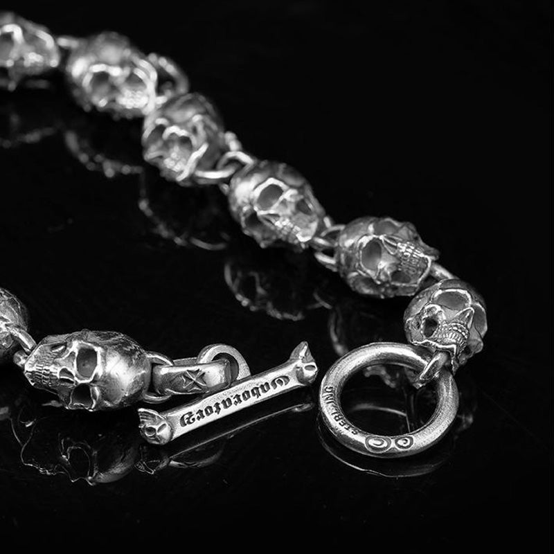 925 Sterling Silver American Gabor Style Handmade Motorcycle Bracelet - Edgy and Unique Skulls and Vintage Punk Design. Badass biker jewelry. Badass skull accessories.