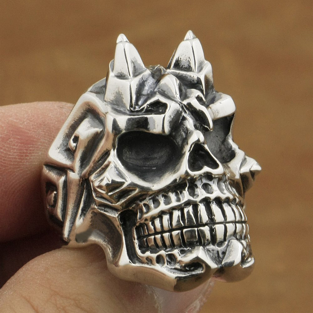 925 Sterling Silver Carved Fighter Skull Ring