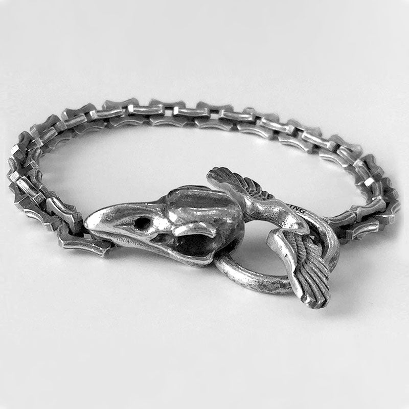 925 Sterling Silver Handmade Crow Skull Bracelet