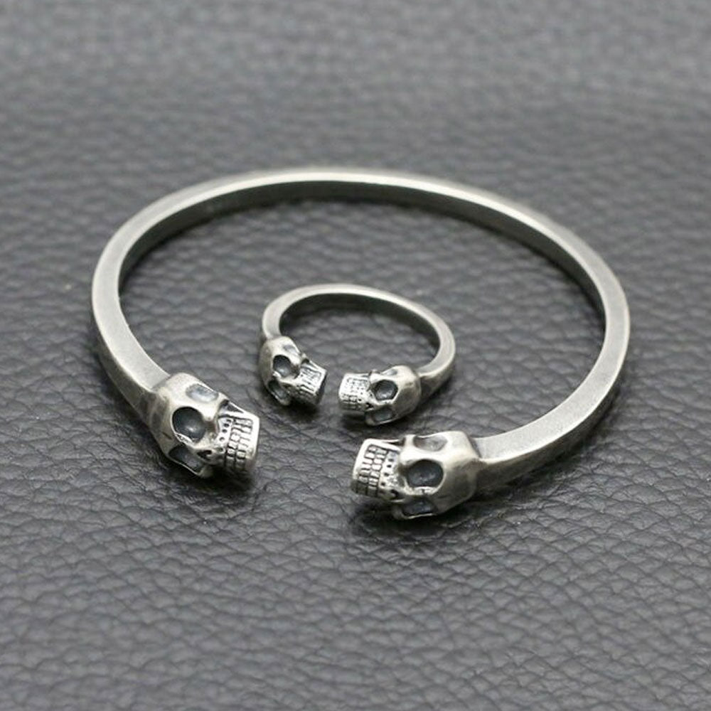 925 Sterling Silver Skull Ring and Bracelet Bangle