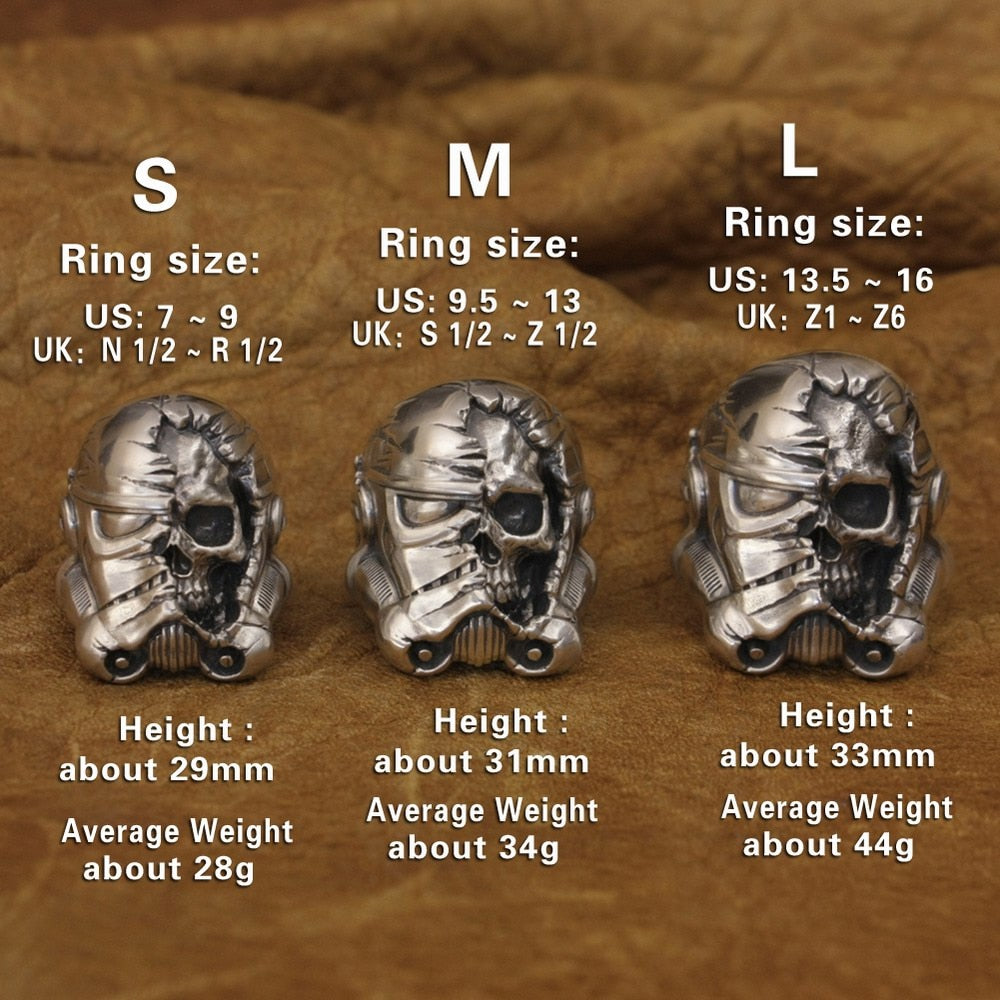 925 Sterling Silver Half Face White Warrior Skull Ring. Badass skull ring. Badass skull jewelry. Badass biker skull rings. Badass biker skull accessories.