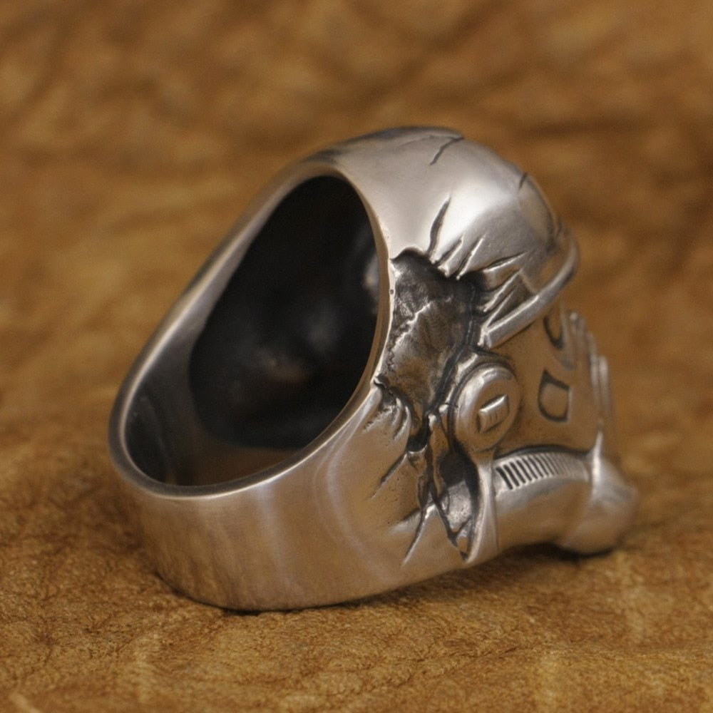 925 Sterling Silver Half Face White Warrior Skull Ring. Badass skull ring. Badass skull jewelry. Badass biker skull rings. Badass biker skull accessories.