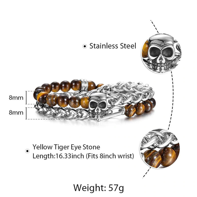 Charm Beaded Stainless Steel Skull Bracelet