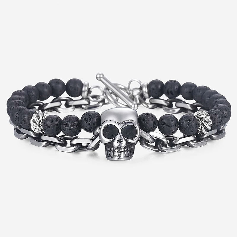 Charm Beaded Stainless Steel Skull Bracelet. Badass bracelet for men. Cool gift for cool man. Badass gift for bikers. Badass jewelry. Badass biker skull jewelry. Badass skulll accessories. Badass gift for badass. Badass skull accessories. Badass skull jewelry. Christmas gift for badass. Christmas gift for bikers. Christmas gifts for tattoo artists.