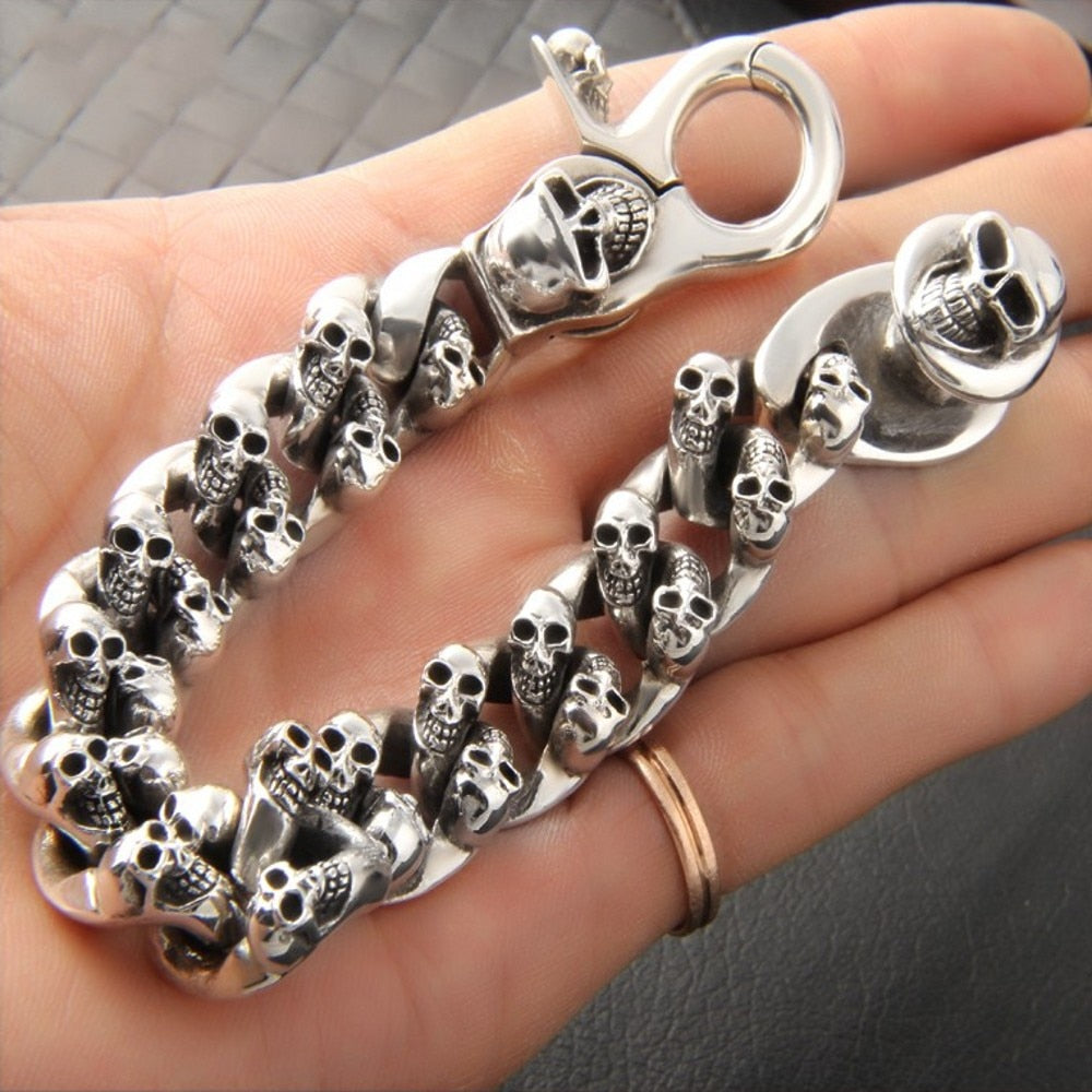 Great Charm Solid Heavy 925 Silver Skull Bracelet. Unique Badass birthday gifts. Unique Badass Biker Christmas gifts for badasses. Badass skull accessories. Unique Valentine gifts for him. Unique Anniversary gift for him. Unique Anniversary gift for my badass husband. Unique Badass Birthday gift for my badass boyfriend. Badass Birthday gift for my badass husband. Badass gift for bikers.