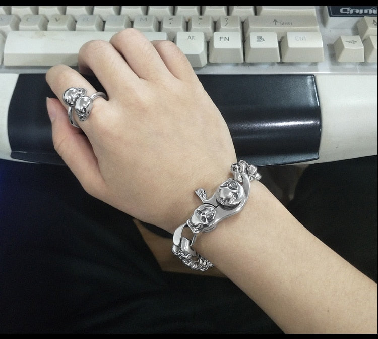 Great Charm Solid Heavy 925 Silver Skull Bracelet. Unique Badass birthday gifts. Unique Badass Biker Christmas gifts for badasses. Badass skull accessories. Unique Valentine gifts for him. Unique Anniversary gift for him. Unique Anniversary gift for my badass husband. Unique Badass Birthday gift for my badass boyfriend. Badass Birthday gift for my badass husband. Badass gift for bikers.
