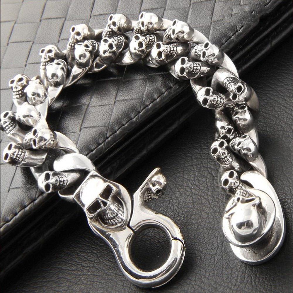 Great Charm Solid Heavy 925 Silver Skull Bracelet. Unique Badass birthday gifts. Unique Badass Biker Christmas gifts for badasses. Badass skull accessories. Unique Valentine gifts for him. Unique Anniversary gift for him. Unique Anniversary gift for my badass husband. Unique Badass Birthday gift for my badass boyfriend. Badass Birthday gift for my badass husband. Badass gift for bikers.