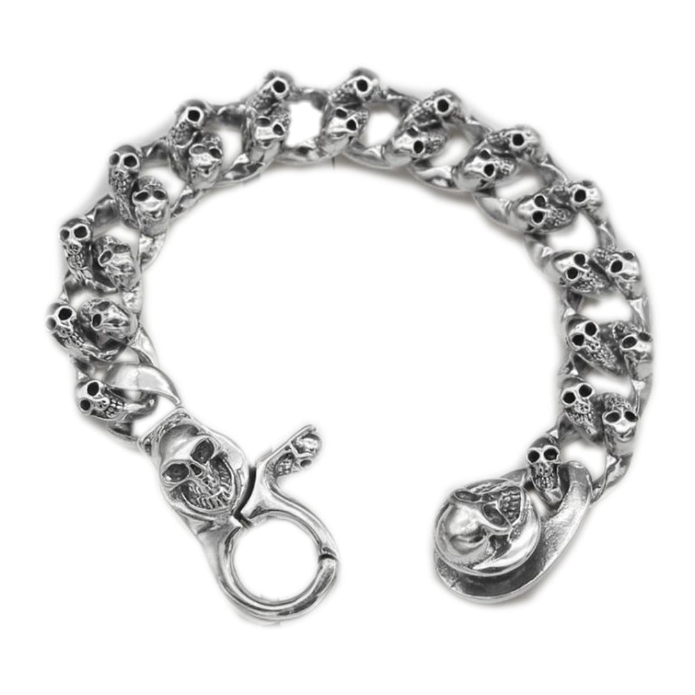 Great Charm Solid Heavy 925 Silver Skull Bracelet. Unique Badass birthday gifts. Unique Badass Biker Christmas gifts for badasses. Badass skull accessories. Unique Valentine gifts for him. Unique Anniversary gift for him. Unique Anniversary gift for my badass husband. Unique Badass Birthday gift for my badass boyfriend. Badass Birthday gift for my badass husband. Badass gift for bikers.