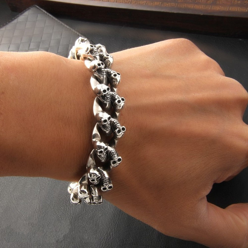 Great Charm Solid Heavy 925 Silver Skull Bracelet. Unique Badass birthday gifts. Unique Badass Biker Christmas gifts for badasses. Badass skull accessories. Unique Valentine gifts for him. Unique Anniversary gift for him. Unique Anniversary gift for my badass husband. Unique Badass Birthday gift for my badass boyfriend. Badass Birthday gift for my badass husband. Badass gift for bikers.