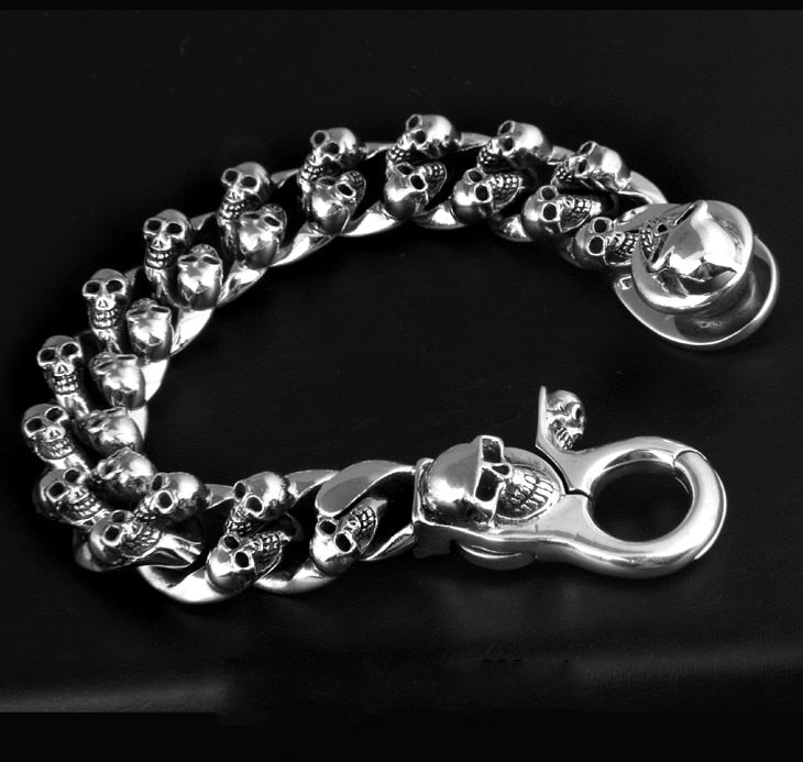 Great Charm Solid Heavy 925 Silver Skull Bracelet. Unique Badass birthday gifts. Unique Badass Biker Christmas gifts for badasses. Badass skull accessories. Unique Valentine gifts for him. Unique Anniversary gift for him. Unique Anniversary gift for my badass husband. Unique Badass Birthday gift for my badass boyfriend. Badass Birthday gift for my badass husband. Badass gift for bikers.