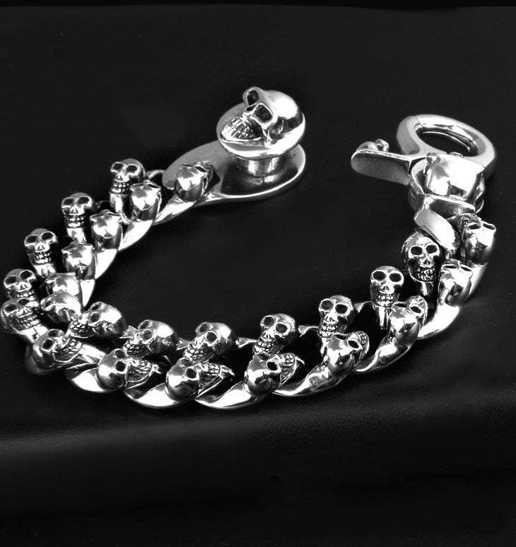 Great Charm Solid Heavy 925 Silver Skull Bracelet. Unique Badass birthday gifts. Unique Badass Biker Christmas gifts for badasses. Badass skull accessories. Unique Valentine gifts for him. Unique Anniversary gift for him. Unique Anniversary gift for my badass husband. Unique Badass Birthday gift for my badass boyfriend. Badass Birthday gift for my badass husband. Badass gift for bikers.